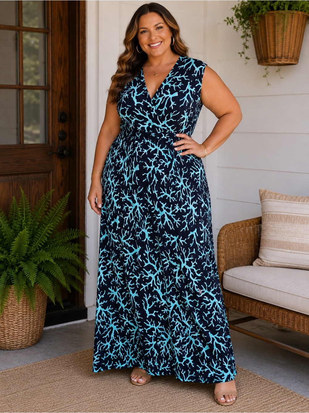 NWT MICHAEL Michael Kors Coral Branch Print Faux Wrap Maxi Dress Plus Size 3X